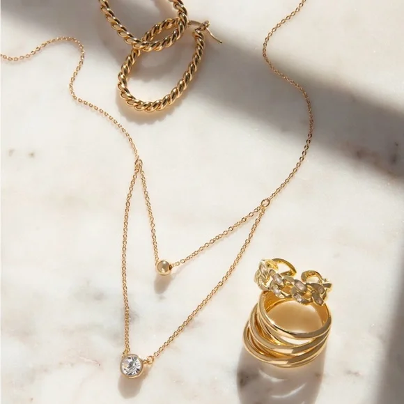 NWT Marlyn Schiff Double Layered Gold Tone Necklace - Picture 3 of 6